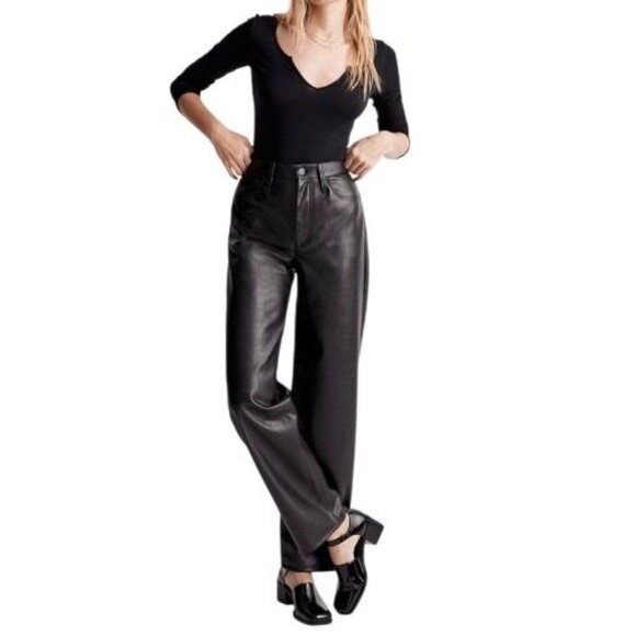 Madewell Pants - Madewell Womens Faux Leather High-Rise Vintage Straight Pants Size 29 Black